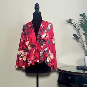 Elegant Red Floral Women's Blouse